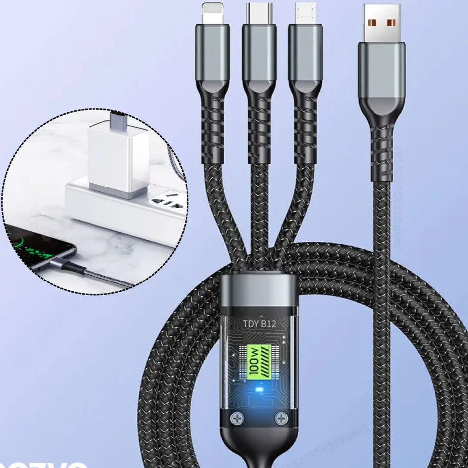 Câble 3-en-1 100W avec Écran LED – Charge Rapide NESTO MAROC