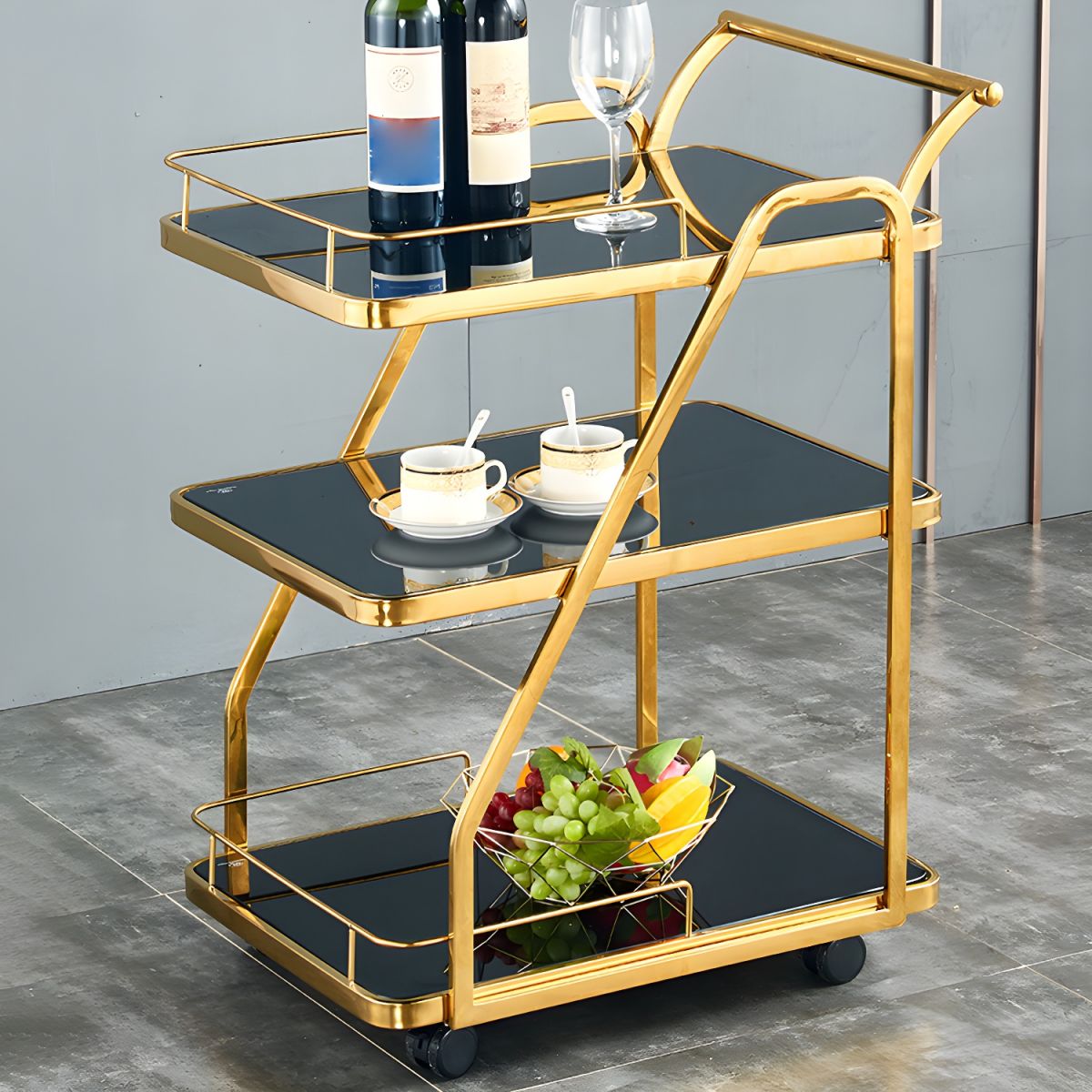 Table đ de prĂ©paration en pierre roulante contemporaine de 33,07" de hauteur pour restaurant - Or Noir