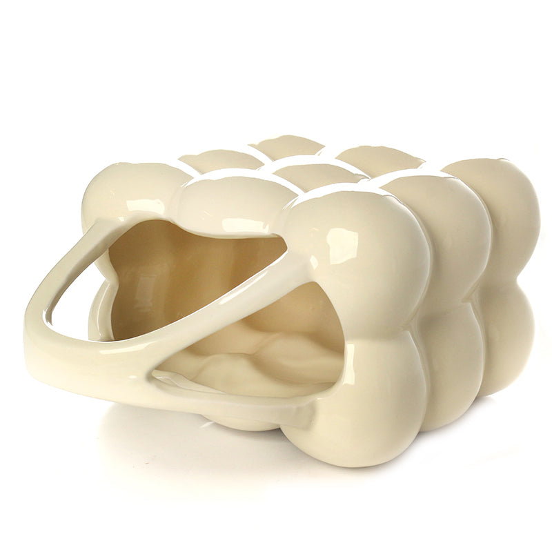 Vase à fleurs moderne et créatif en céramique de 24 cm avec poignée, finition émaillée, design à bulles, pièce maîtresse décorative pour la décoration intérieure, 1 pièce