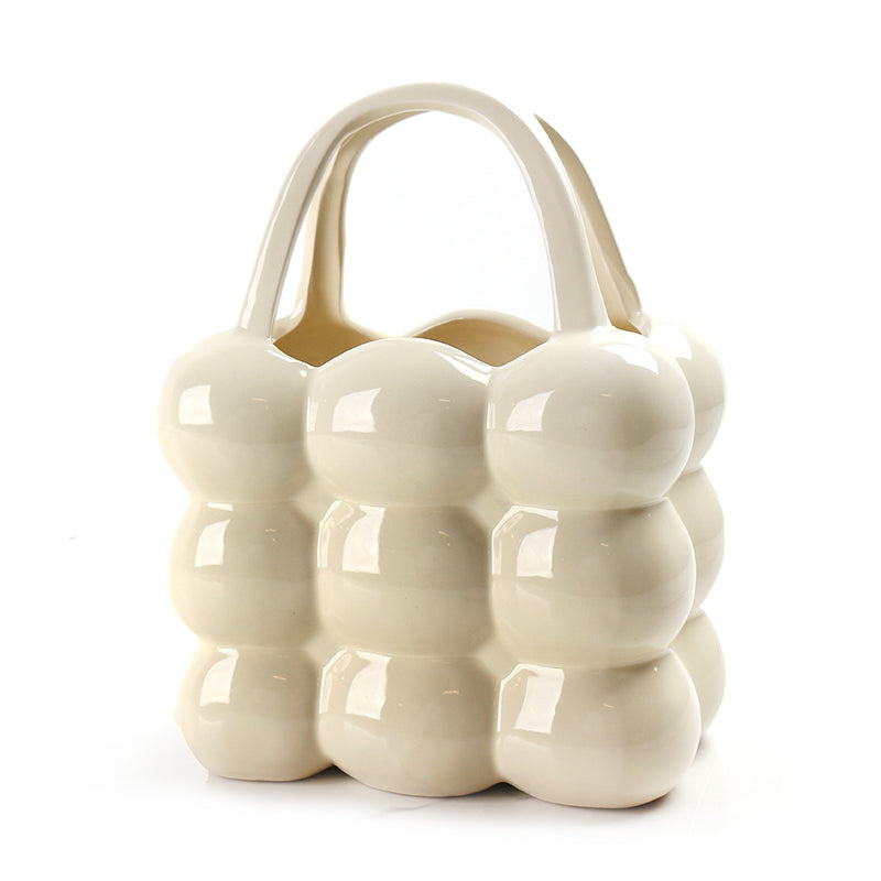 Vase à fleurs moderne et créatif en céramique de 24 cm avec poignée, finition émaillée, design à bulles, pièce maîtresse décorative pour la décoration intérieure, 1 pièce