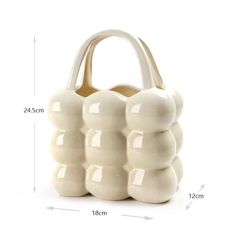 Vase à fleurs moderne et créatif en céramique de 24 cm avec poignée, finition émaillée, design à bulles, pièce maîtresse décorative pour la décoration intérieure, 1 pièce