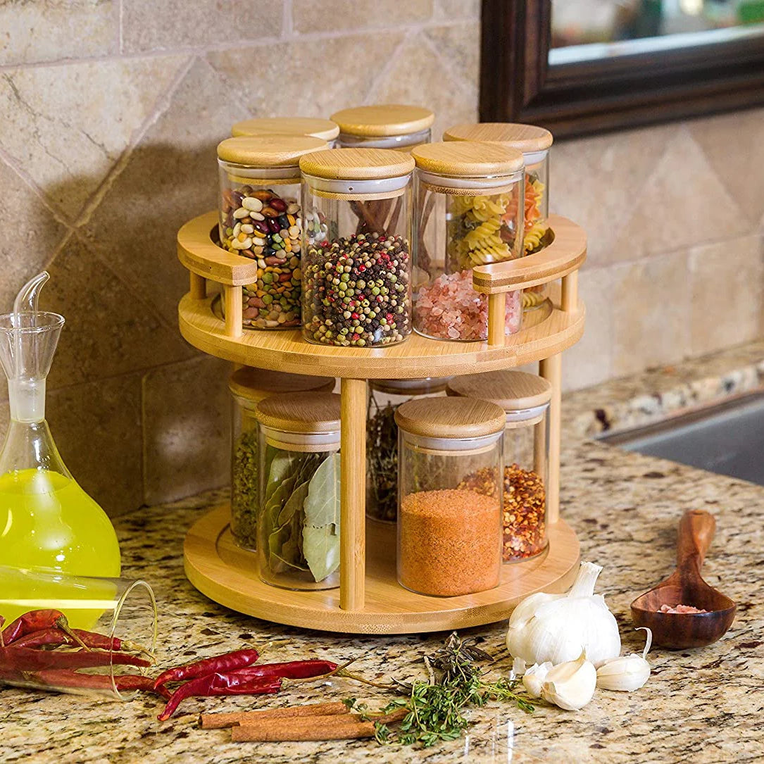 Support Rotatif à Épices en Bambou