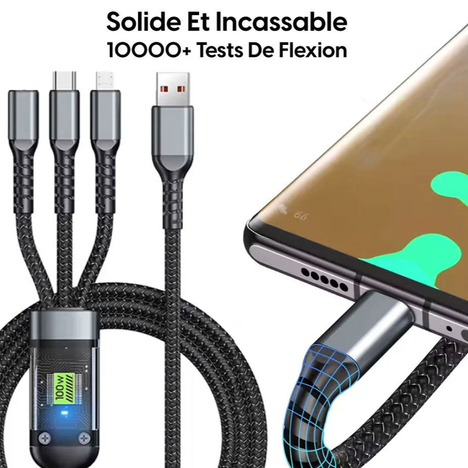 Câble 3-en-1 100W avec Écran LED – Charge Rapide NESTO MAROC