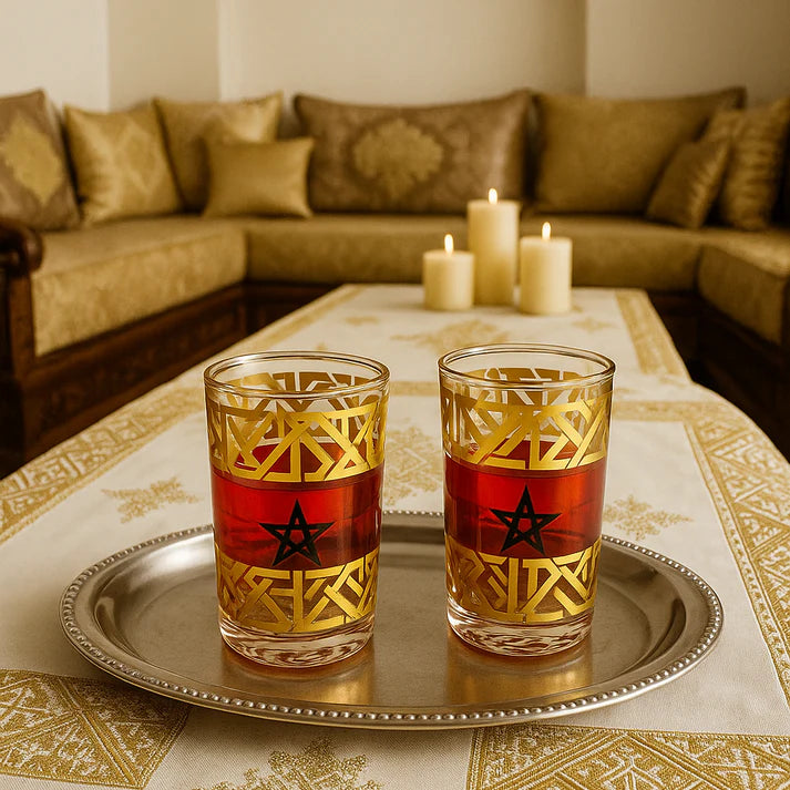 Coffret de 12 Verres à Thé Marocains – Édition Drapeau du Maroc NESTO.MA