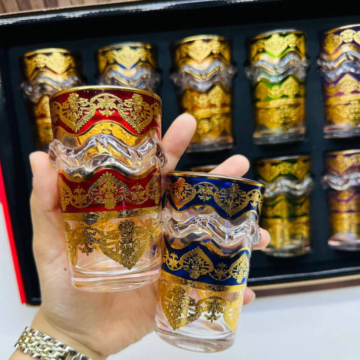 12 Verres Marocains Traditionnels – Motifs Dorés et Couleurs Vibrantes NESTO AROC