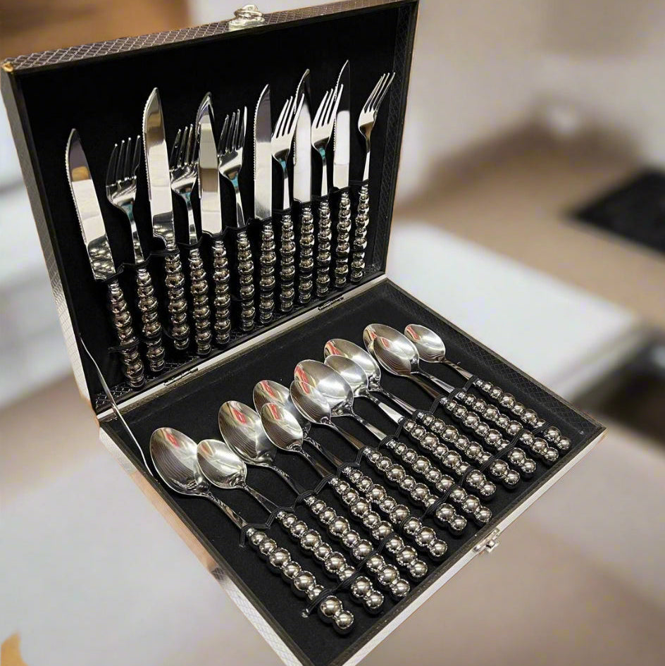 Set de Couverts en Acier Inoxydable Premium avec Boîte de Rangement Chic