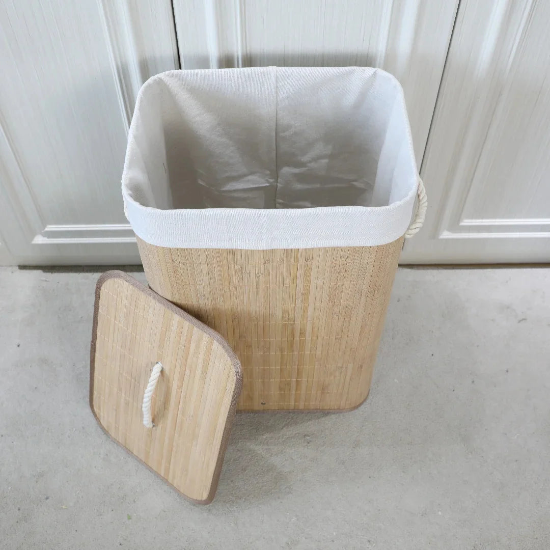 Panier à Linge Rectangulaire Pliable en Bambou avec Couvercle
