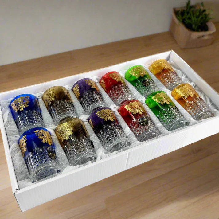 đ«âš Coffret de 12 Verres Ă  ThĂ© Marocains ColorĂ©s â Ădition Prestige NESTO MAROC
