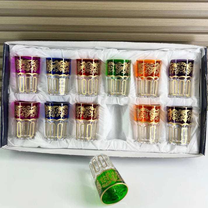 đ«âš Coffret de 12 Verres Ă  ThĂ© Marocains ColorĂ©s â Ădition Prestige NESTO MAROC