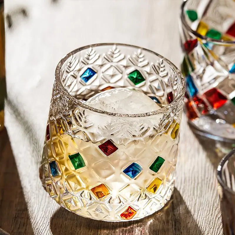 Verres Texturé à Relief avec Finitions Colorées – Idéal pour Cocktails ou Décoration