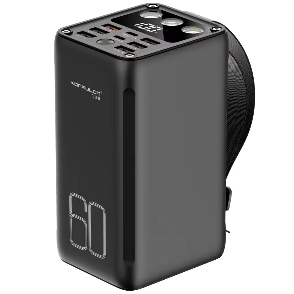 batterie externe 60000mAh, power bank haute capacité, charge rapide USB-C, batterie portable avec écran LCD, batterie de secours voyage, powerbank PD 3.0 MESTO.MA