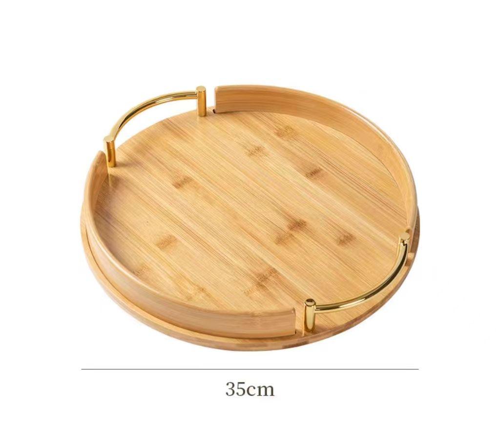 3 Plateau de Service en Bambou avec Poignée Dorée - Élégance et Praticité