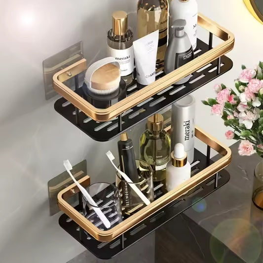 2 Étagère de rangement de salle de bain en aluminium, sans perforation.