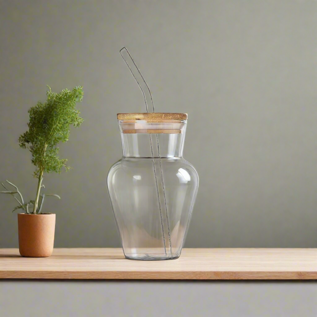 Verre à Rayures Moderne avec Couvercle et Paille – Design Contemporain