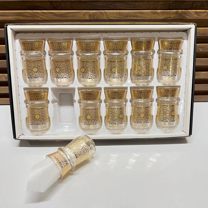 12 verres à thé en verre transparent avec détails dorés élégants NESTO MAROR