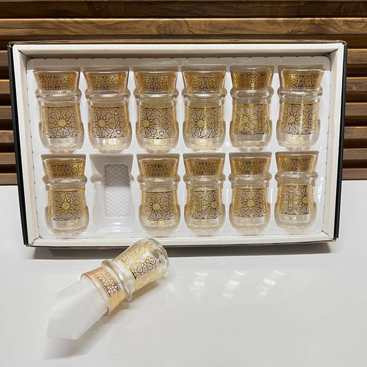 12 verres à thé en verre transparent avec détails dorés élégants NESTO MAROR