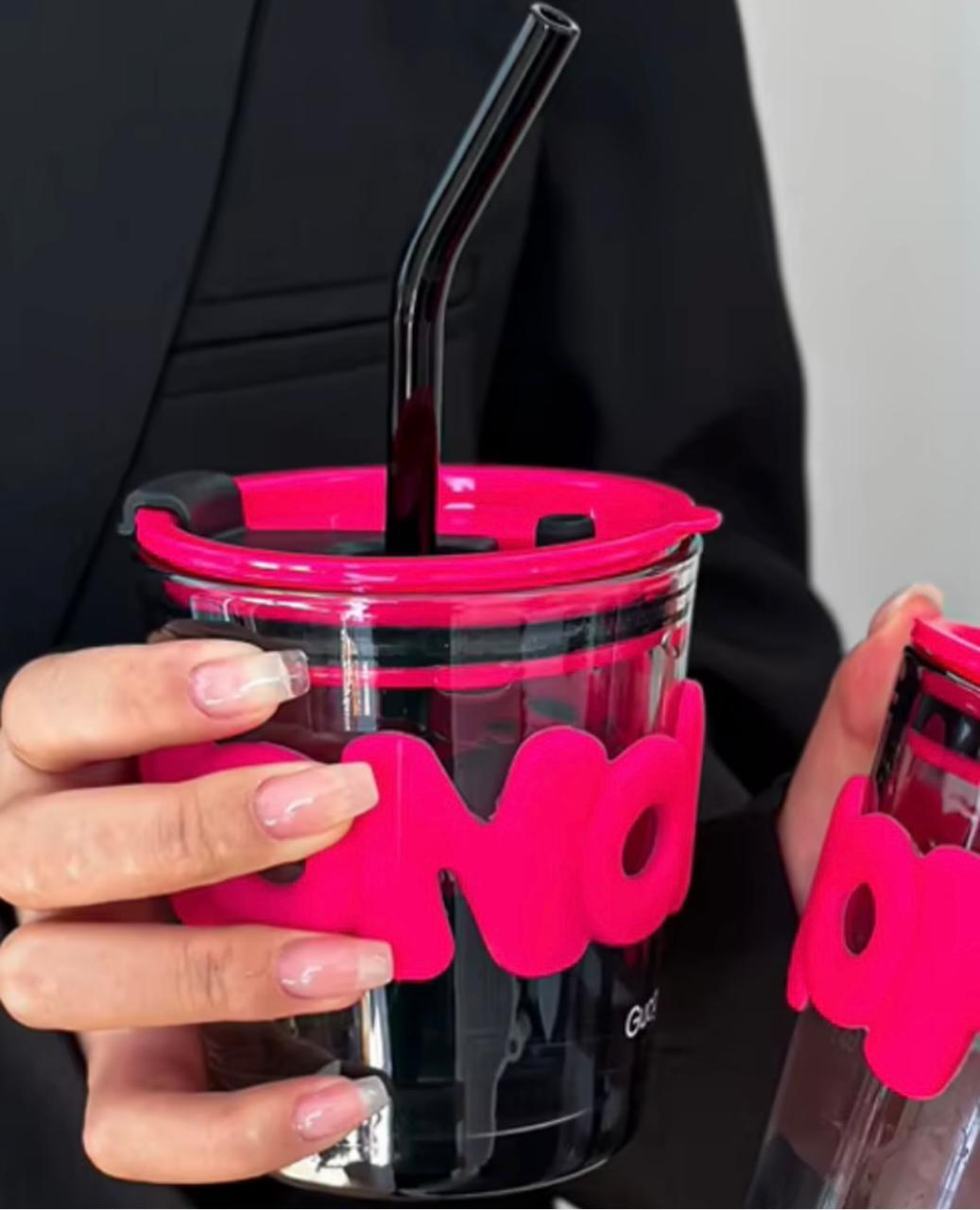 Tasse en verre créative avec couvercle en paille et manchon tendance résistant à la chaleur