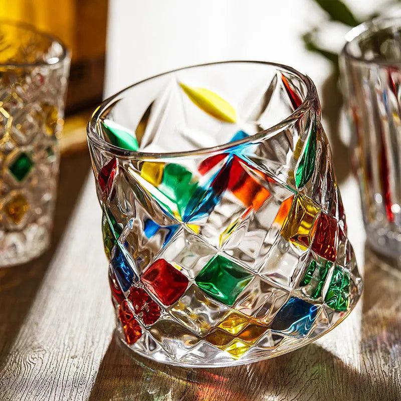 Verres Texturé à Relief avec Finitions Colorées – Idéal pour Cocktails ou Décoration