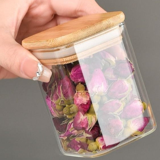 Ensemble de bocaux de conservation en verre avec couvercles en bambou