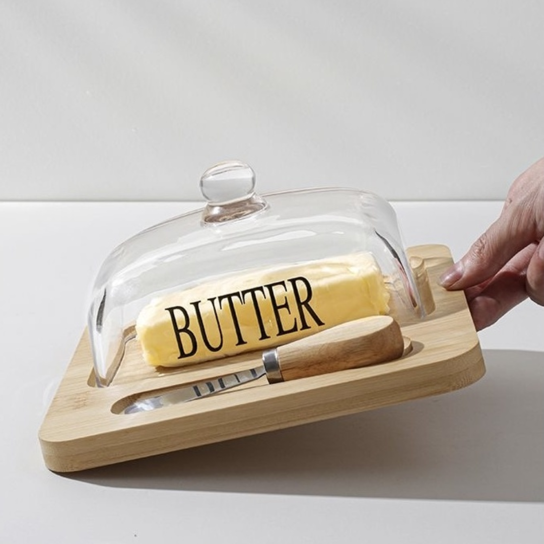 Beurrier en verre avec couvercle