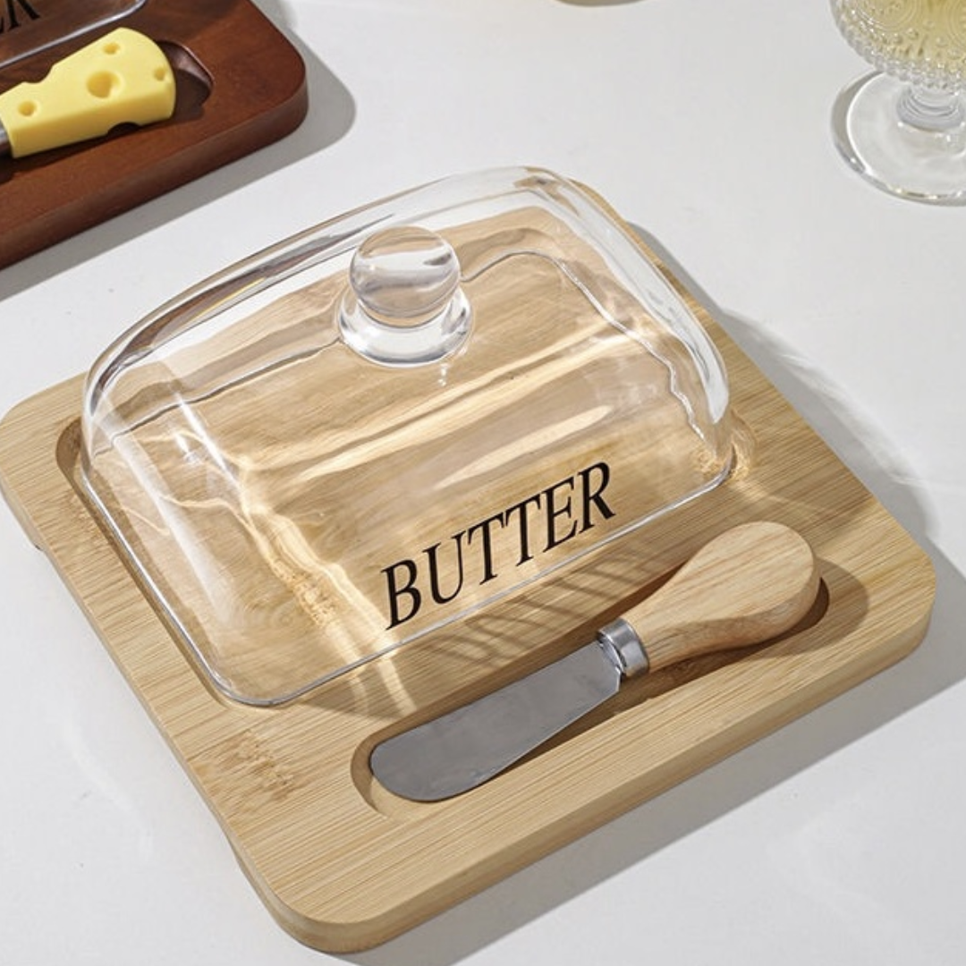 Beurrier en verre avec couvercle