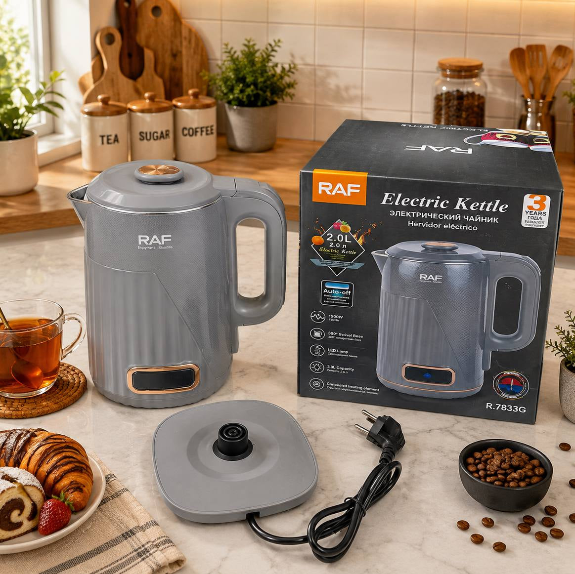 Bouilloire Électrique RAF R.7893G 2L 1500W – Chauffe Rapide