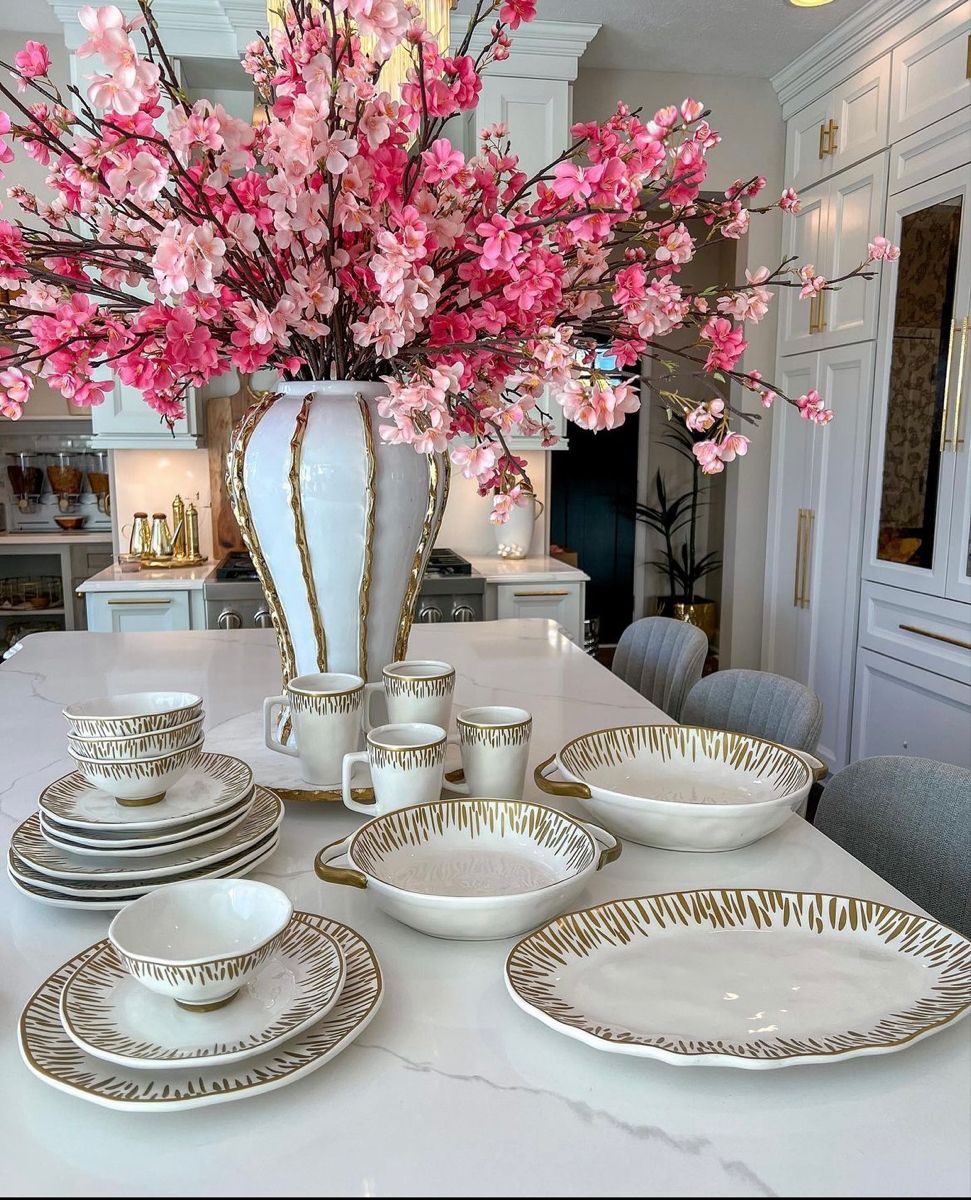 Ensemble 🏺 de Vases Décoratifs en Céramique Blanc et Or – Style Luxe Moderne