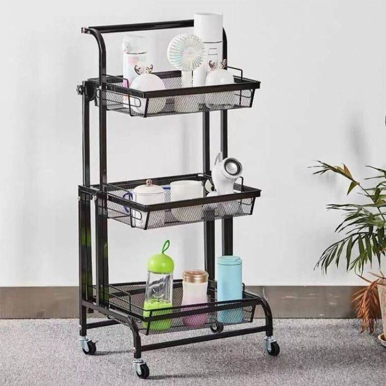 chariot de rangement pliable, chariot 3-en-1, chariot mobile cuisine, rangement modulable, organisateur maison, chariot à roulettes, chariot multifonction, étagère pliante, FlexiCart Clinson, rangement compact. Nesto.ma