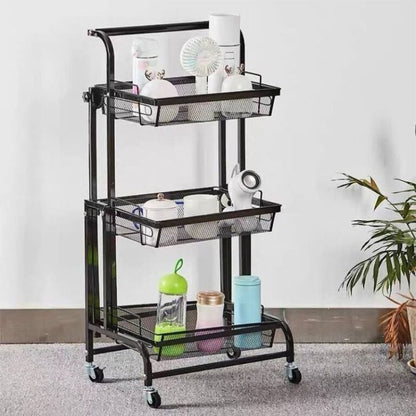 chariot de rangement pliable, chariot 3-en-1, chariot mobile cuisine, rangement modulable, organisateur maison, chariot à roulettes, chariot multifonction, étagère pliante, FlexiCart Clinson, rangement compact. Nesto.ma