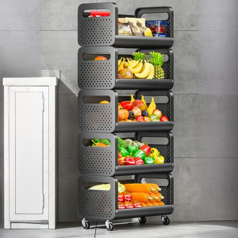 Chariot de rangement cuisine, rangement fruits et légumes, chariot à roulettes, étagère de cuisine, rangement 5 niveaux, chariot multifonction, rangement mobile, organisateur cuisine, meuble de rangement, panier à légumes roulant. nesto.ma
