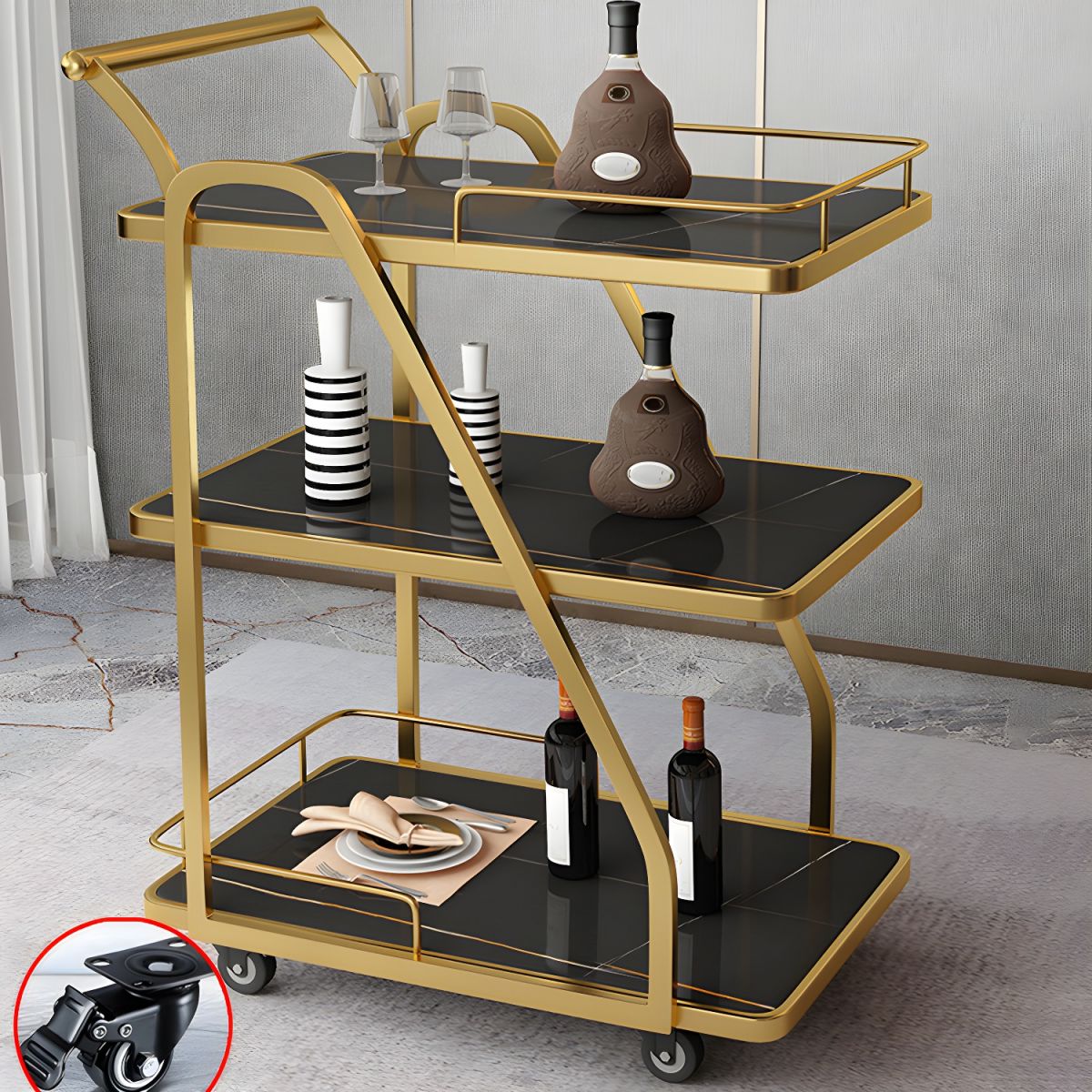 Table 🛒 de préparation en pierre roulante contemporaine de 33,07" de hauteur pour restaurant - Or Noir