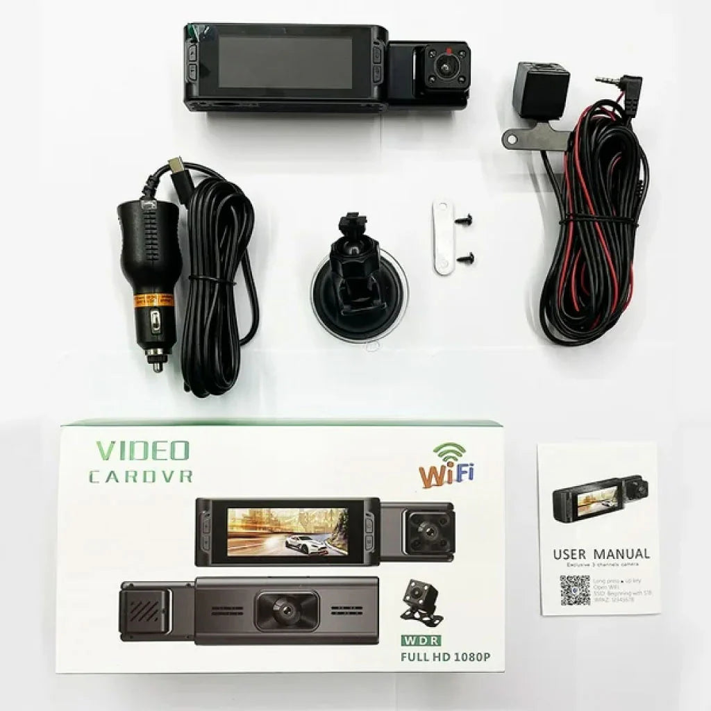 NESTO🚘Caméra de Tableau de Bord 3 Caméras – Vision Nocturne et HD 1080P