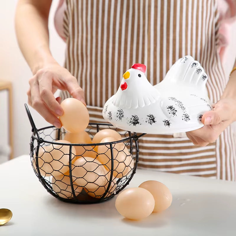 Rangement en Céramique en Forme de Poule – Idéal pour Œufs et Fruits