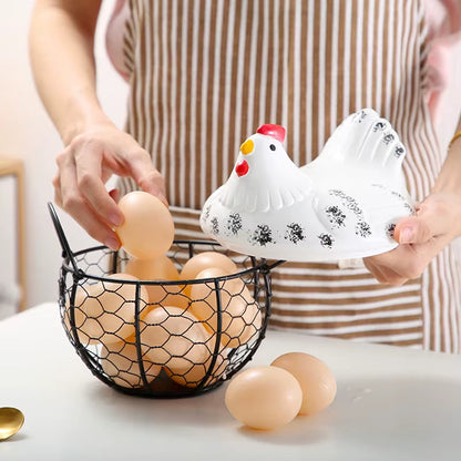 Rangement en Céramique en Forme de Poule – Idéal pour Œufs et Fruits