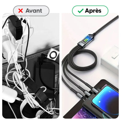 Câble 3-en-1 100W avec Écran LED – Charge Rapide NESTO MAROC