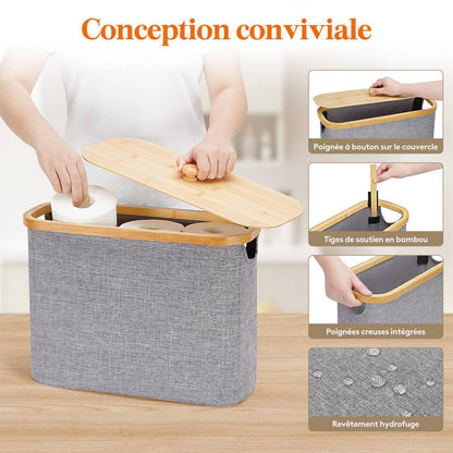 Panier à Linge Pliable avec Couvercle en Bambou