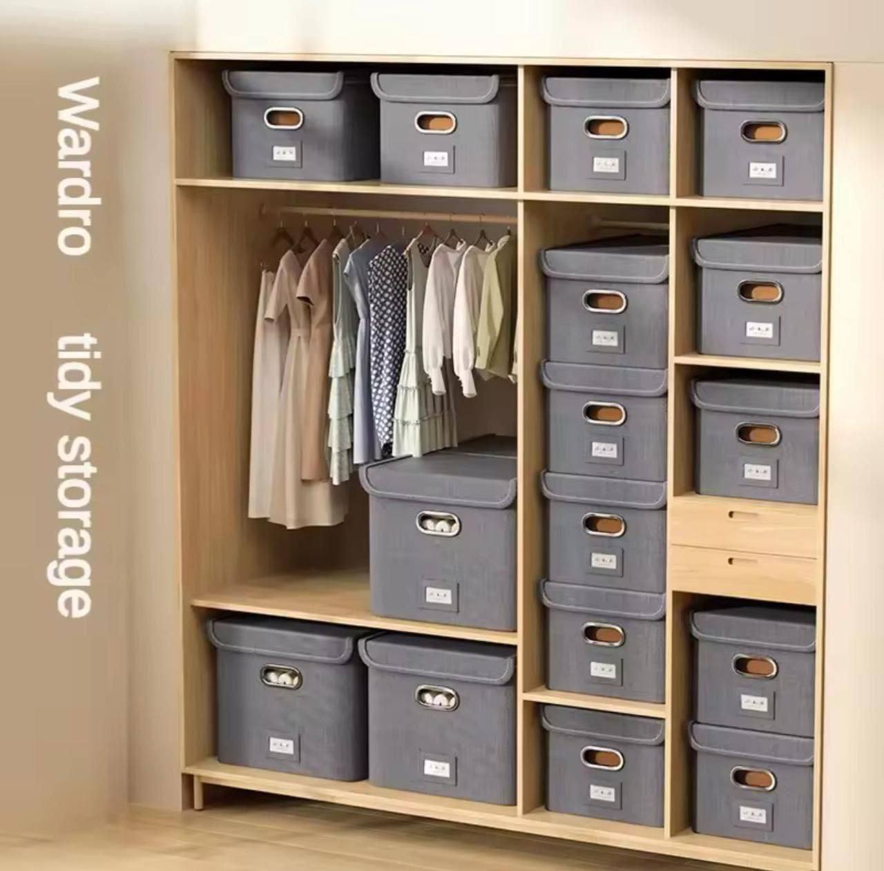 Grande Boîte 5 de Rangement Pliante en Coton et Lin – Organisateur Maison