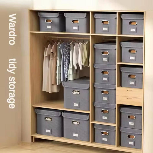 Grande Boîte 5 de Rangement Pliante en Coton et Lin – Organisateur Maison