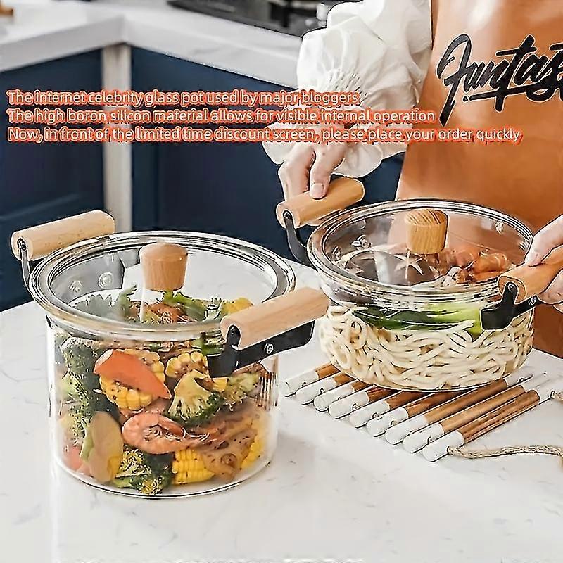 Marmite en Verre 4.5L avec Poignée en Bois – Cuisson Saine