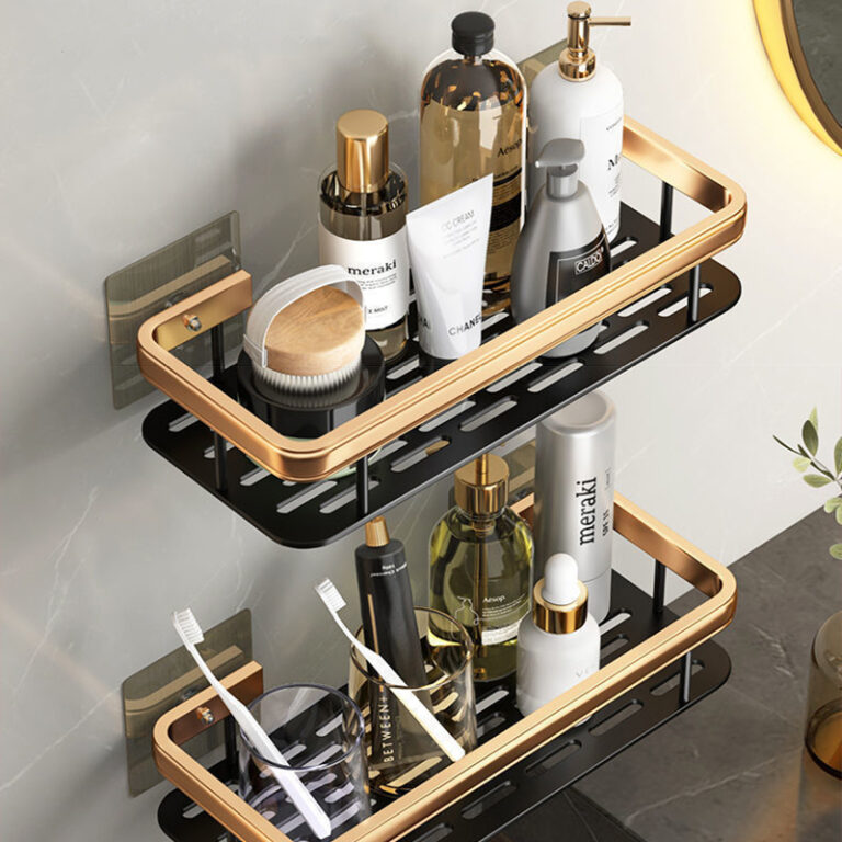 2 Étagère de rangement de salle de bain en aluminium, sans perforation.