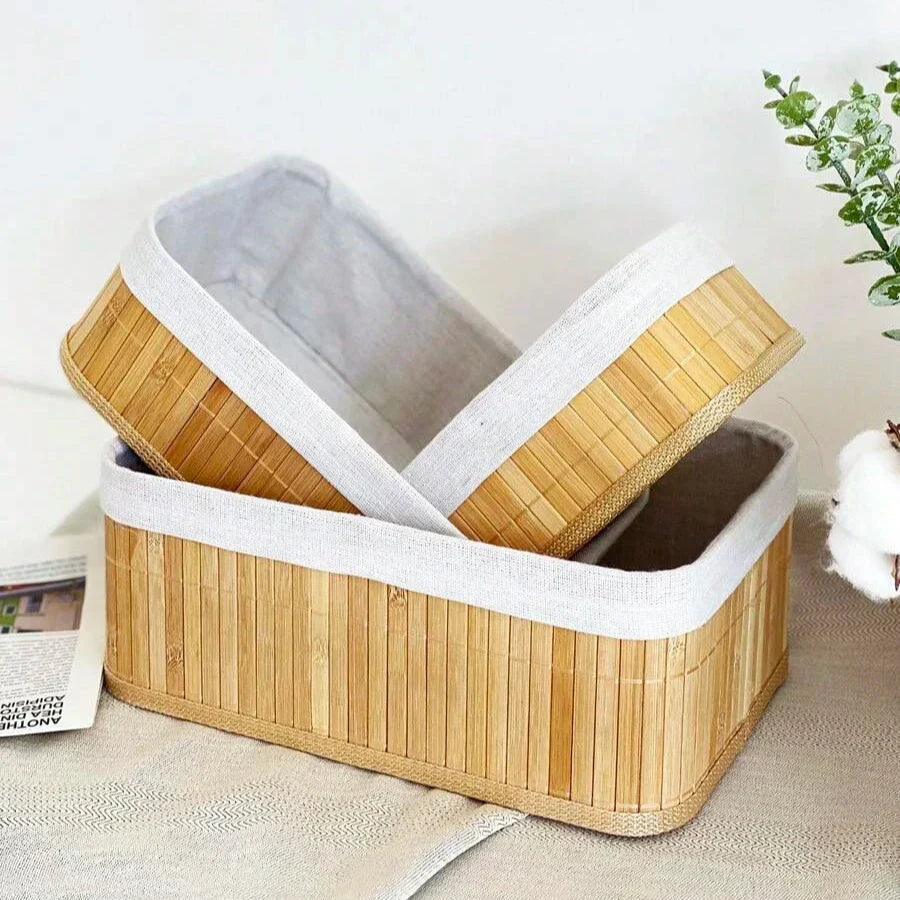 3 Paniers de Rangement Durables en Bambou