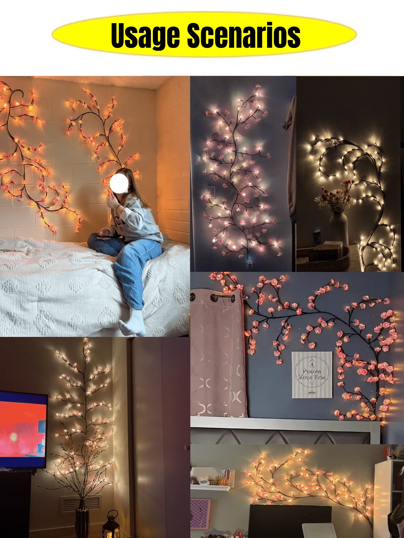NESTO🌸Lampe LED décorative en forme de branche fleurie pour mur et intérieur. Ambiance chaleureuse, design élégant et lumière douce pour chambre, salon ou bureau