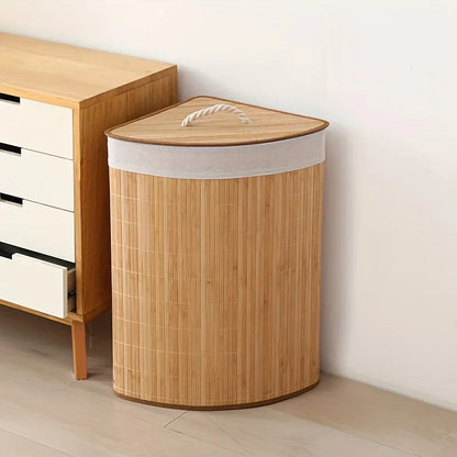 Panier à linge élégant en bois de bambou avec sac de doublure amovible