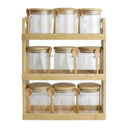 Service à Épices en Verre et Bois – 9 Pièces