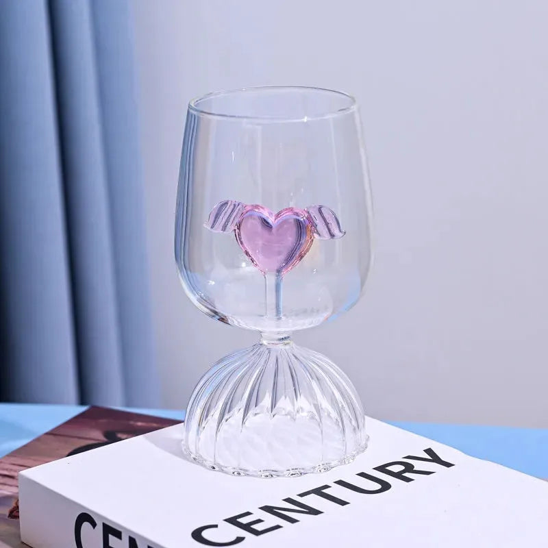 Tasse à Jus Romantique Réutilisable – Verre 3D Cœur Rose