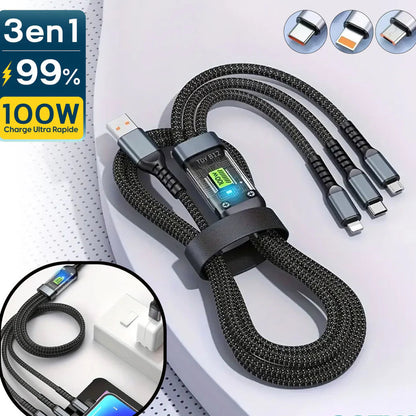 Câble 3-en-1 100W avec Écran LED – Charge Rapide NESTO MAROC