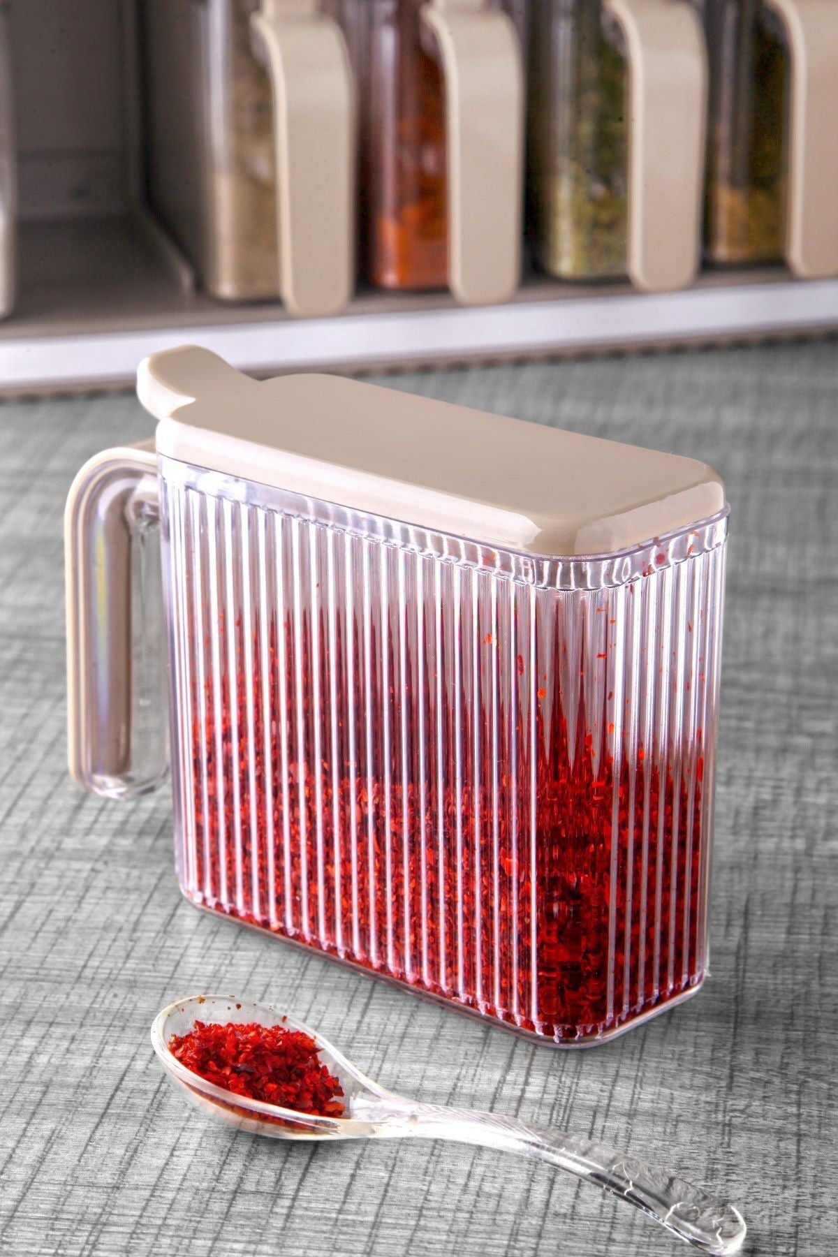 Ensemble de 6 pots à épices autocollants avec couvercles et cuillères - Support pour pots à épices avec poignées