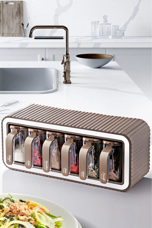 Ensemble de 6 pots à épices autocollants avec couvercles et cuillères - Support pour pots à épices avec poignées