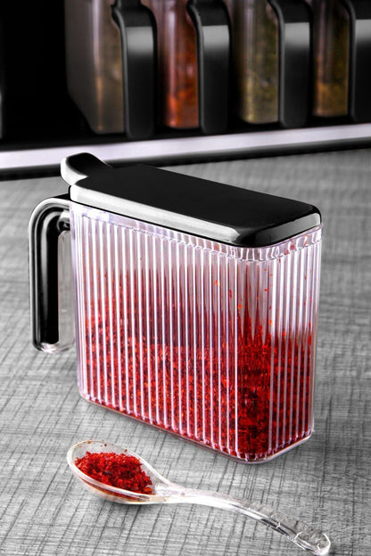 Ensemble de 6 pots à épices autocollants avec couvercles et cuillères - Support pour pots à épices avec poignées