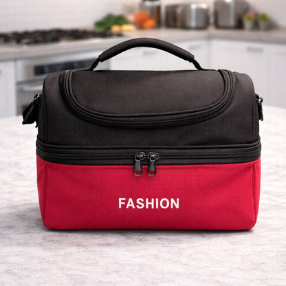 Sac Isotherme Double Compartiment – Grand Sac Repas Thermique Étanche avec Poignée et Bandoulière, Grande Capacité pour Déjeuner, Pique-nique, Travail, Voyage (Noir/Rouge)